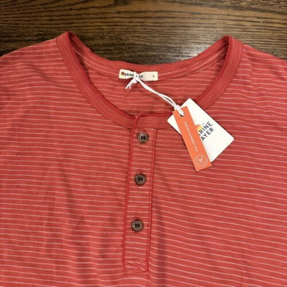 Marine Layer Men's Slub Henley Short Sleeve‎ Baked Apple White Stripe L